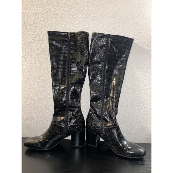 Franco Sarto Tribute High Shaft Boots Black Crocco Faux Leather Women’s sz 9 - Picture 1 of 8